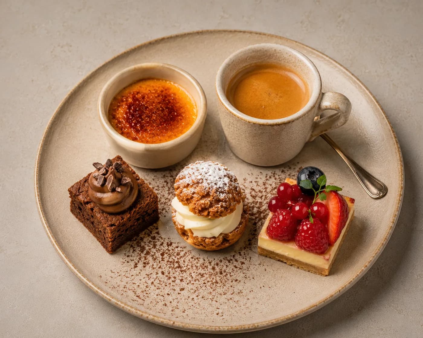 Café gourmand et ses trois bouchées sucrées